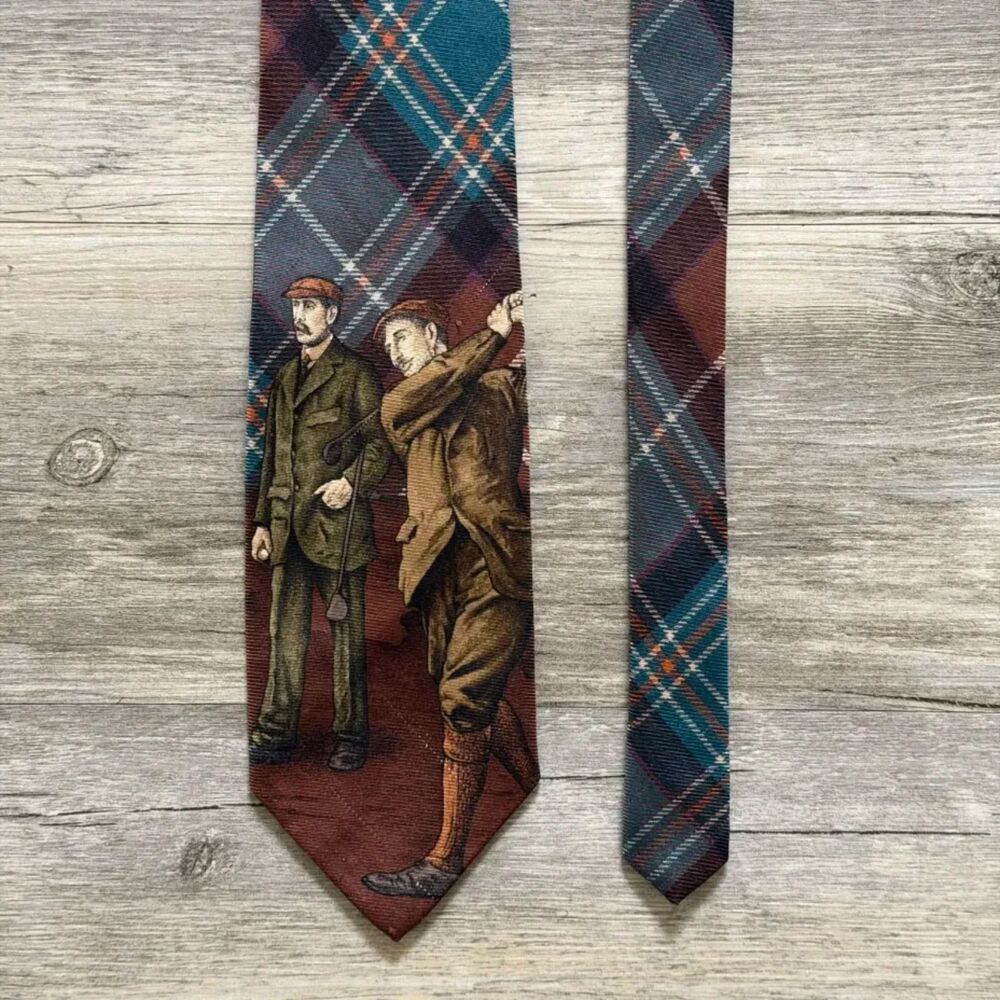 Vintage Polo Ralph Lauren 100% Silk Tartan Plaid Golf Tie
